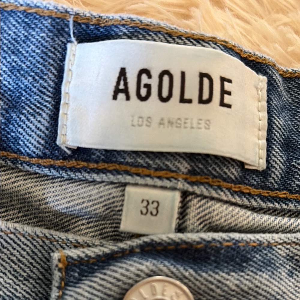 Agolde Parker Long Light Blue Denim Cutoff Shorts size 33 - Picture 3 of 8